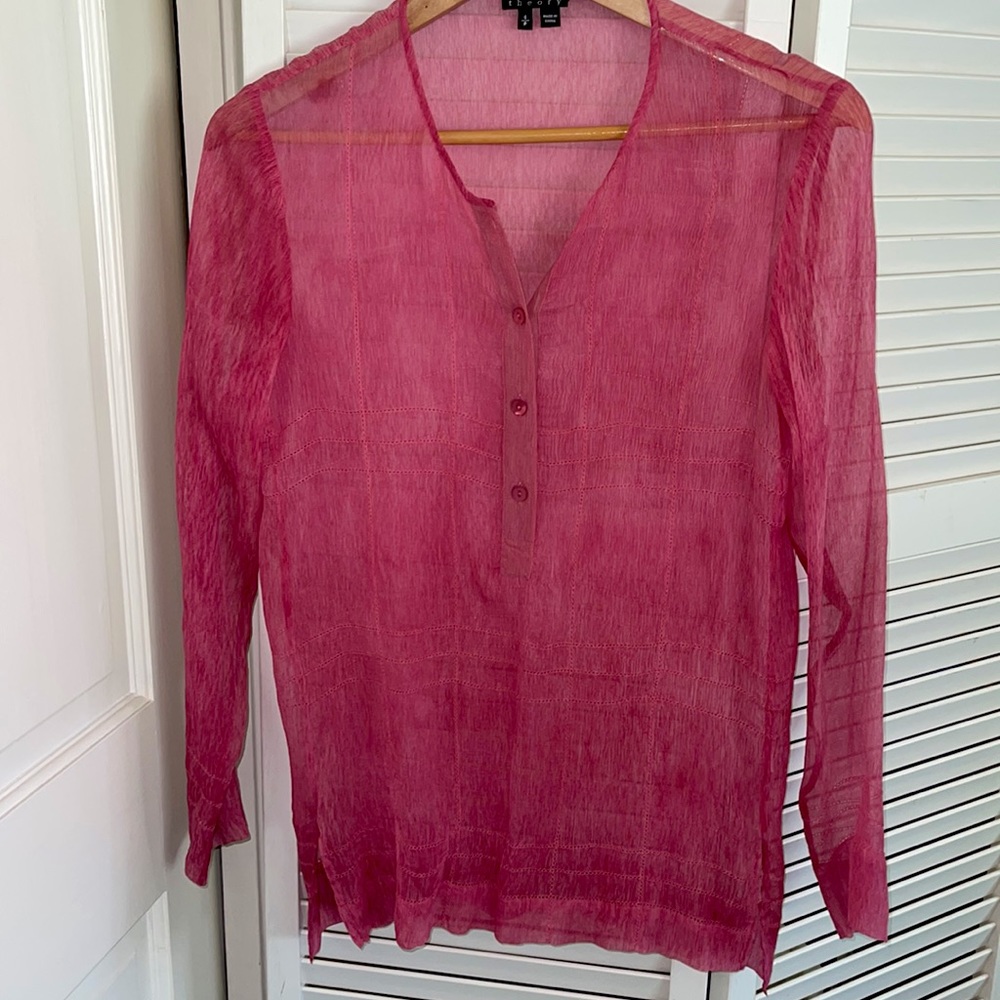 Theory Pink Sheer Silk Blouse or Swim Cover SZ S/P